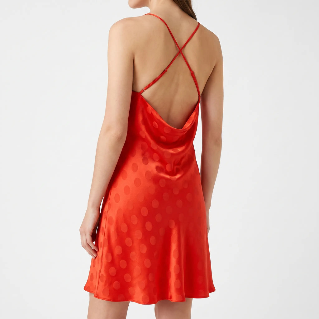 Rode slipdress met stippen