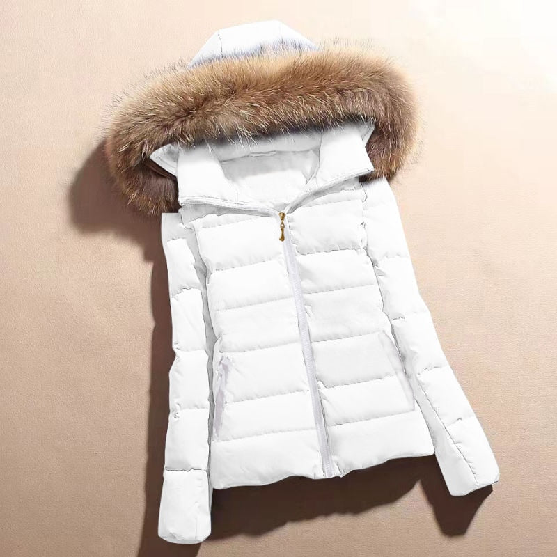 Winterjas met imitatie bontkraag voor dames