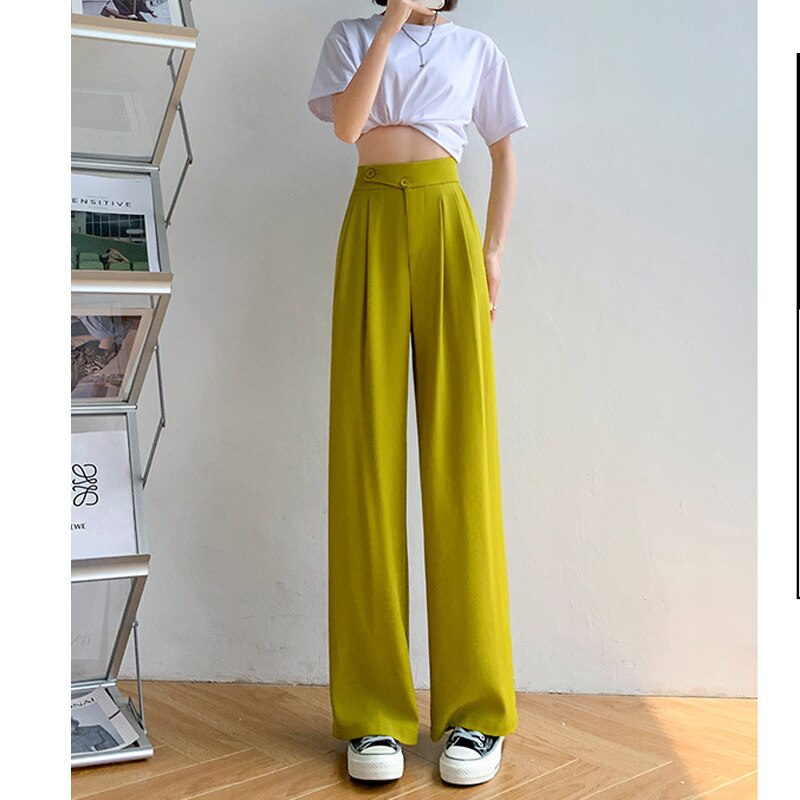 Casual hoge taille damesbroek met wijde pijpen