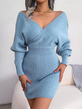 Kwaliteit zomer gebreide jurk – lange mouw V-hals casual wear