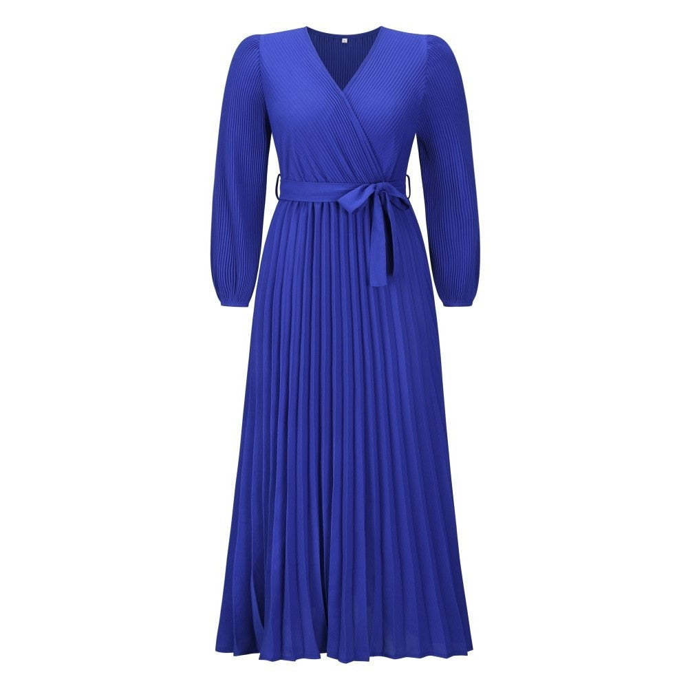 Lente zomer V-Hals geplooide maxi jurk – groot zoom ontwerp