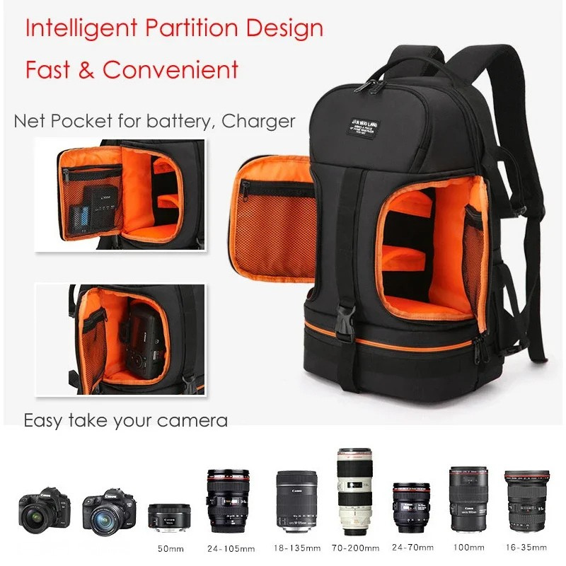 Professionele DSLR camera rugzak met statiefbanden & regenhoes