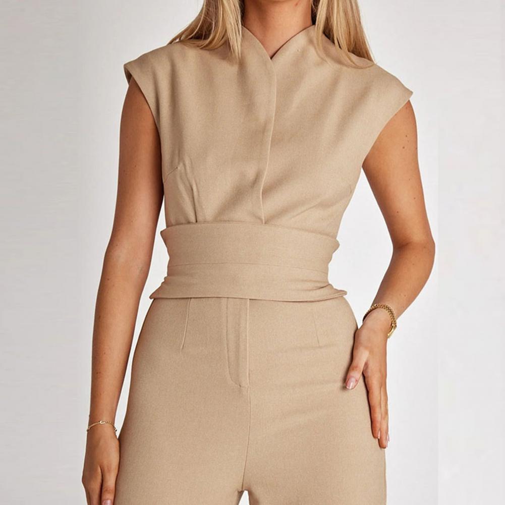 Luchtige dames jumpsuit met wijde pijpen en V-Hals