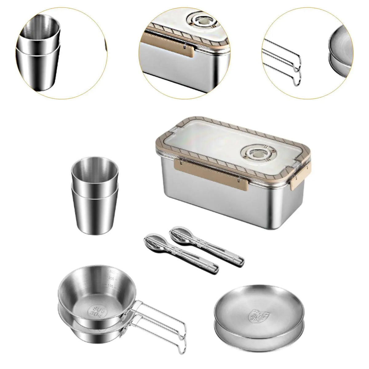 Camping messware kit RVS bestek met opslagdoos
