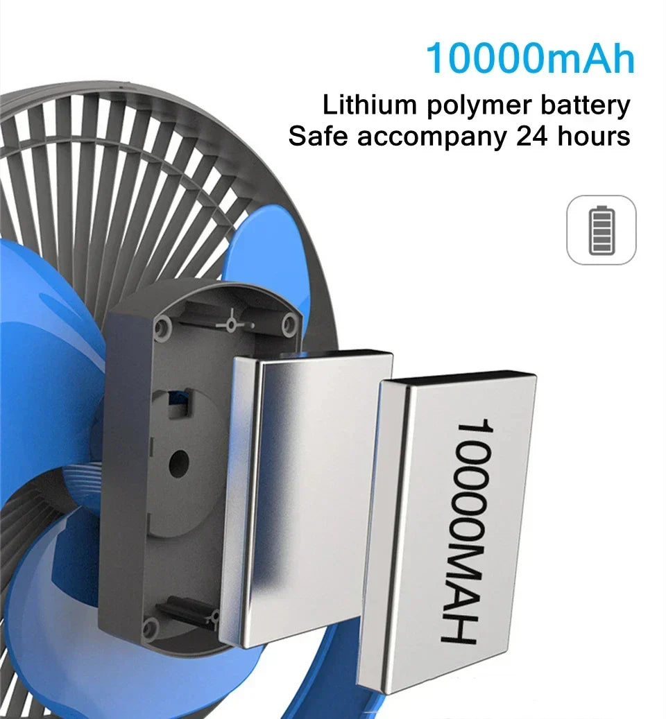 Draagbare USB oplaadbare ventilator met 10000mAh batterij & klem