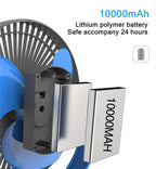 Draagbare USB oplaadbare ventilator met 10000mAh batterij & klem