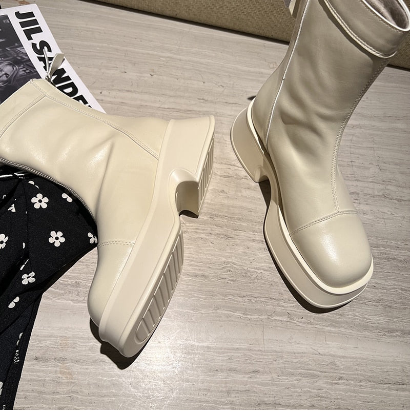 Boots met hoge plateau en brede neus voor dames