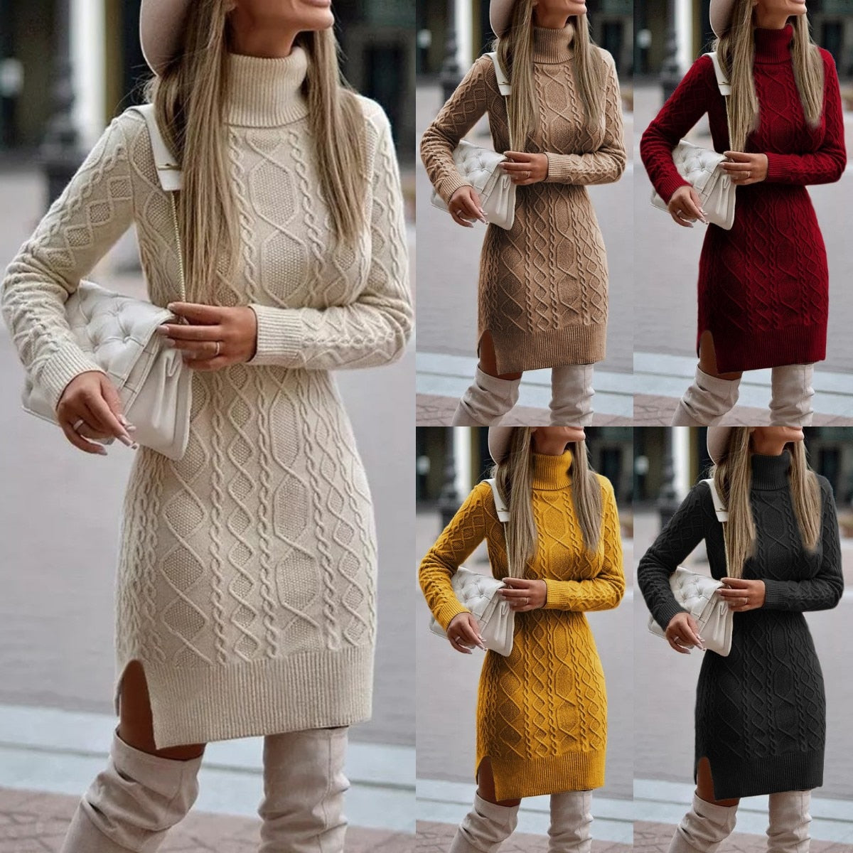 Gebreide lentejurk – lange mouw coltrui – winter warme mode