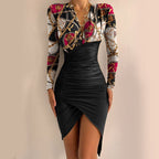 V-Hals geraffineerde bodycon jurk – nieuwjaarsfeestjurk – asymmetrische mini