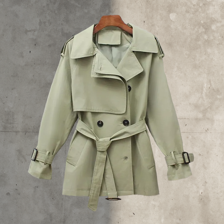 Dames trenchcoat met riem en dubbele knoopsluiting
