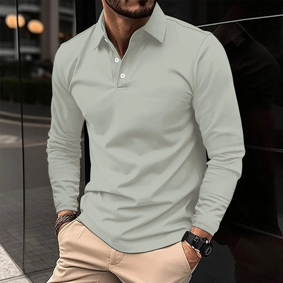 Slim-fit poloshirt met lange mouwen