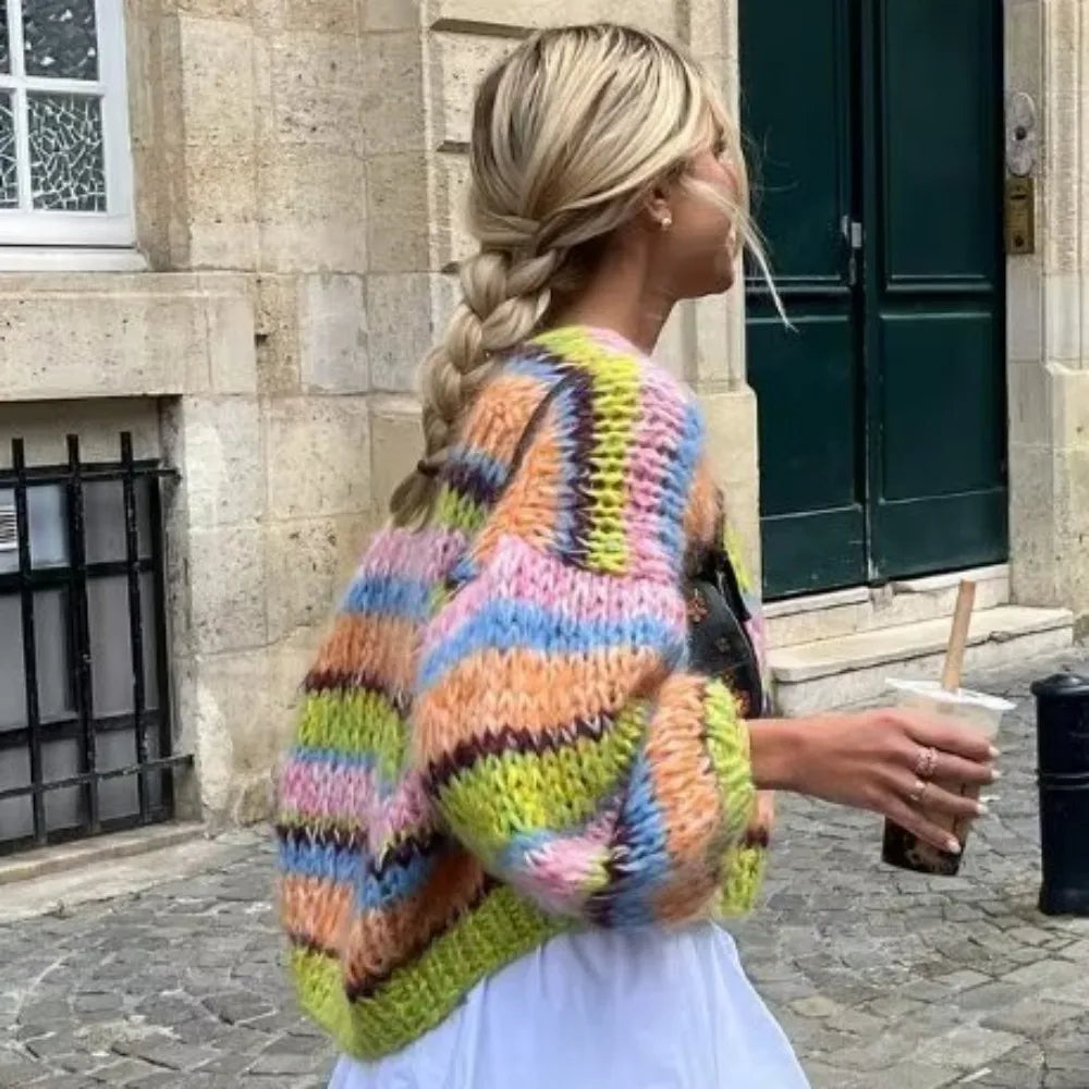 Gestreepte cardigan met open design