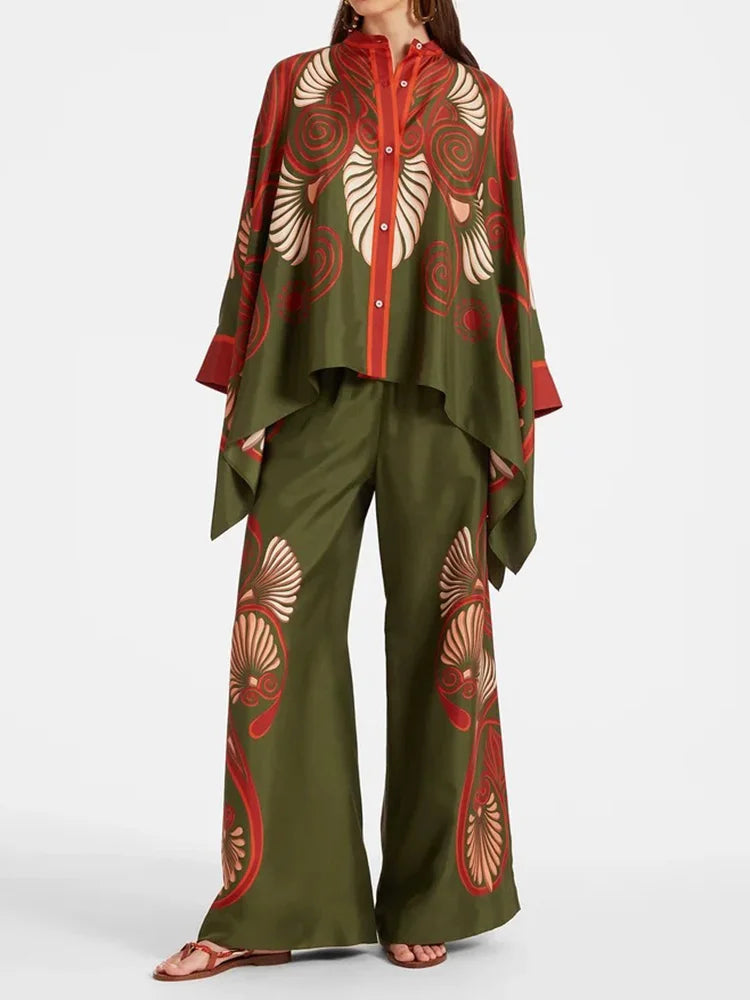 Tweedelige dames linnen streetwear-set met ethno-print