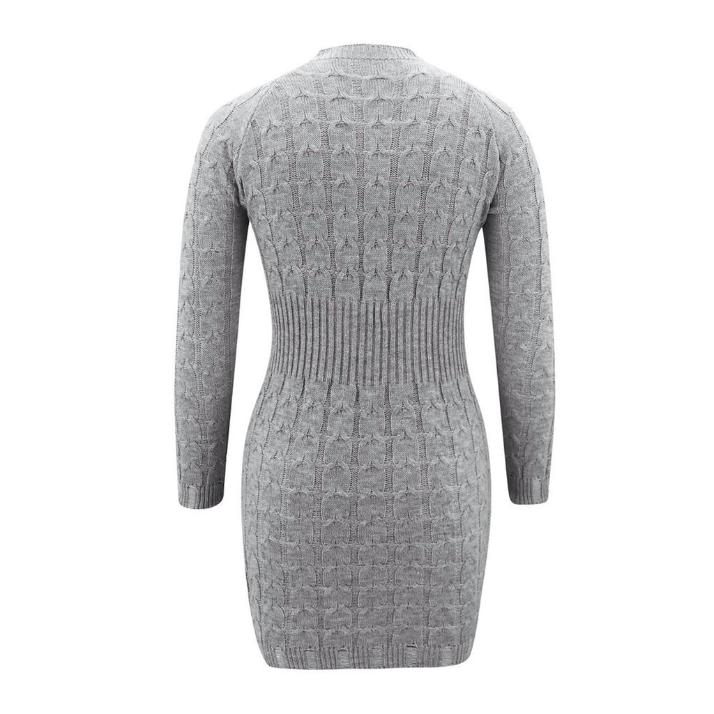 Gebreide jurk met gedraaide patroon en tailleband – herfst winter dagelijkse draag