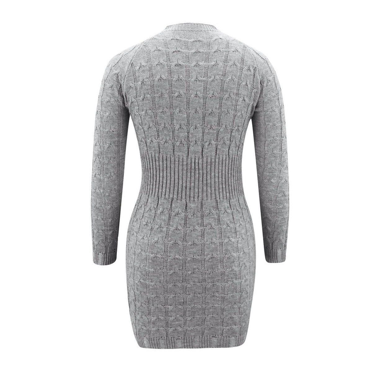 Gebreide jurk met gedraaide patroon en tailleband – herfst winter dagelijkse draag