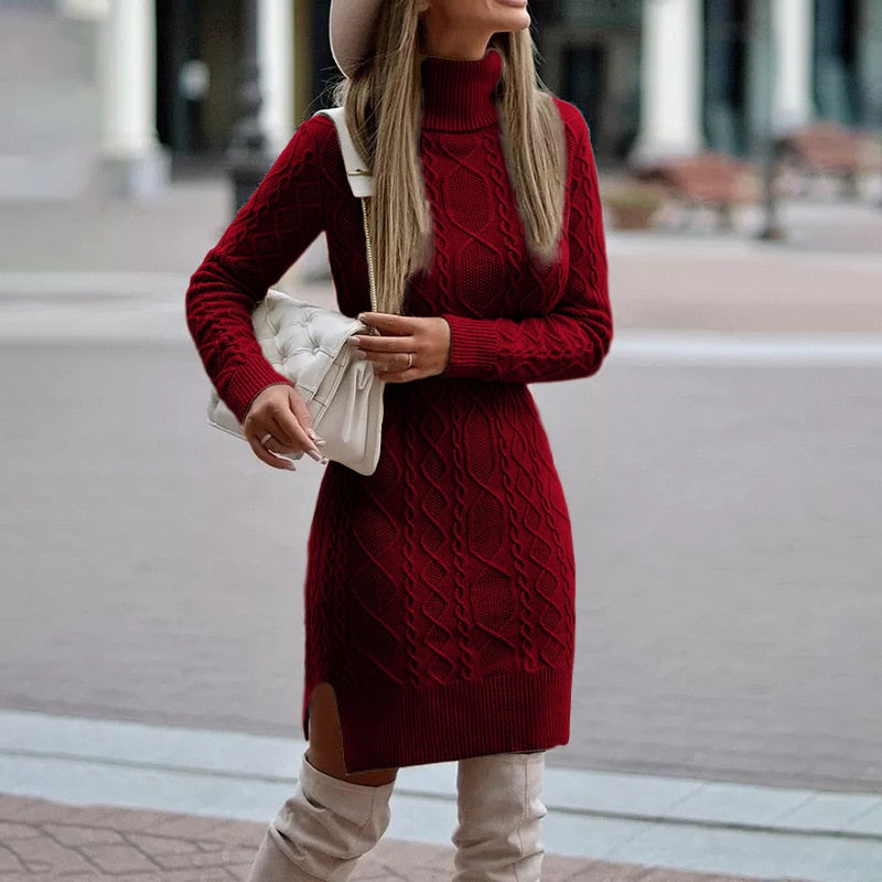 Gebreide lentejurk – lange mouw coltrui – winter warme mode