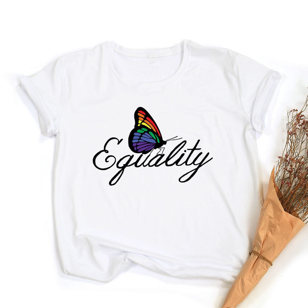 LGBT trots retro zomertop – Peace love equality regenboog grafische T-Shirt