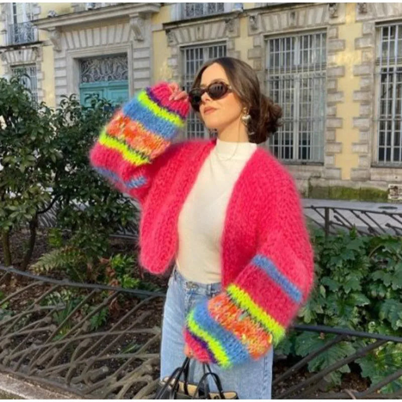 Gestreepte cardigan met open design