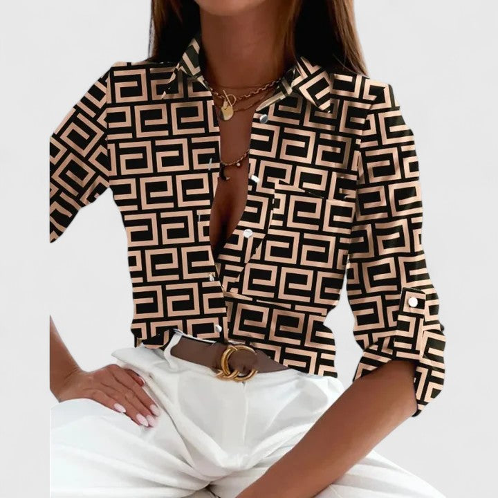 Anni | Bedrukte blouse met lange mouwen en reverskraag