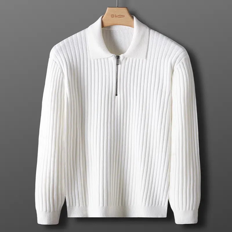 Heren merino polotrui met rits