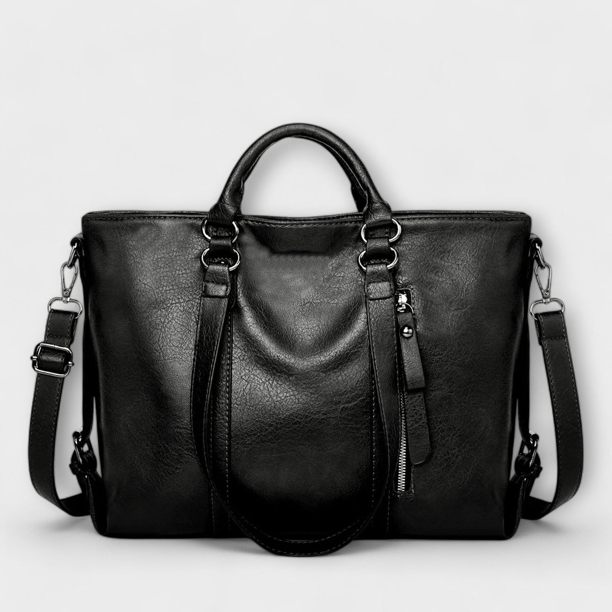 Ruime leren shopper met afneembare draagriem