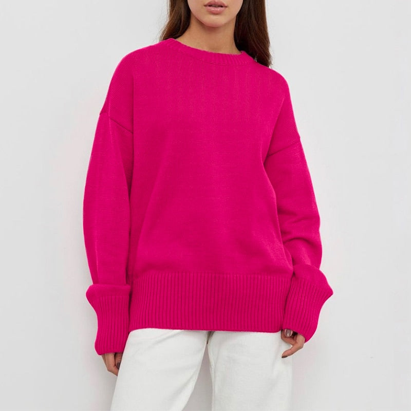 Oversized acryl damestrui WYWM met ronde hals