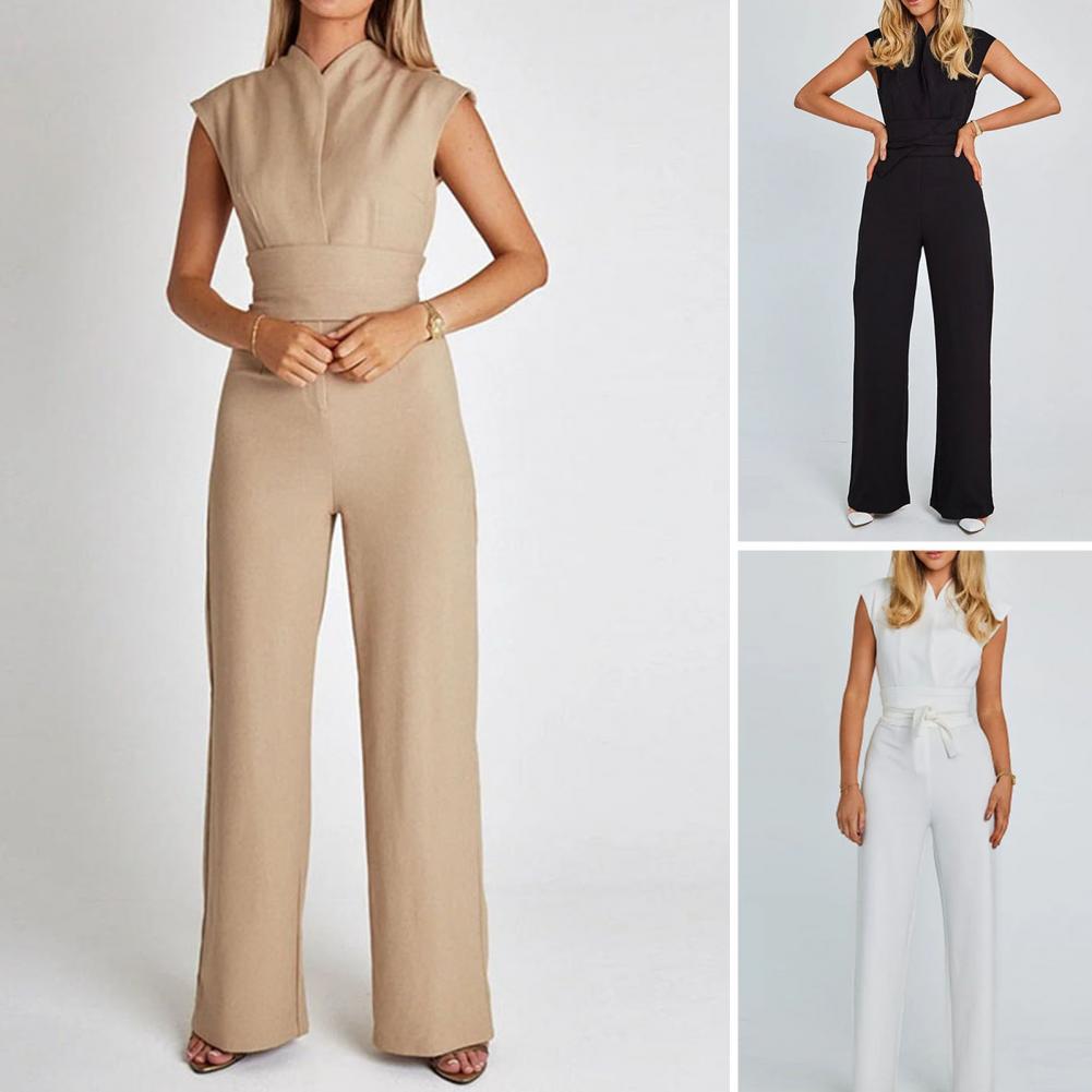 Luchtige dames jumpsuit met wijde pijpen en V-Hals