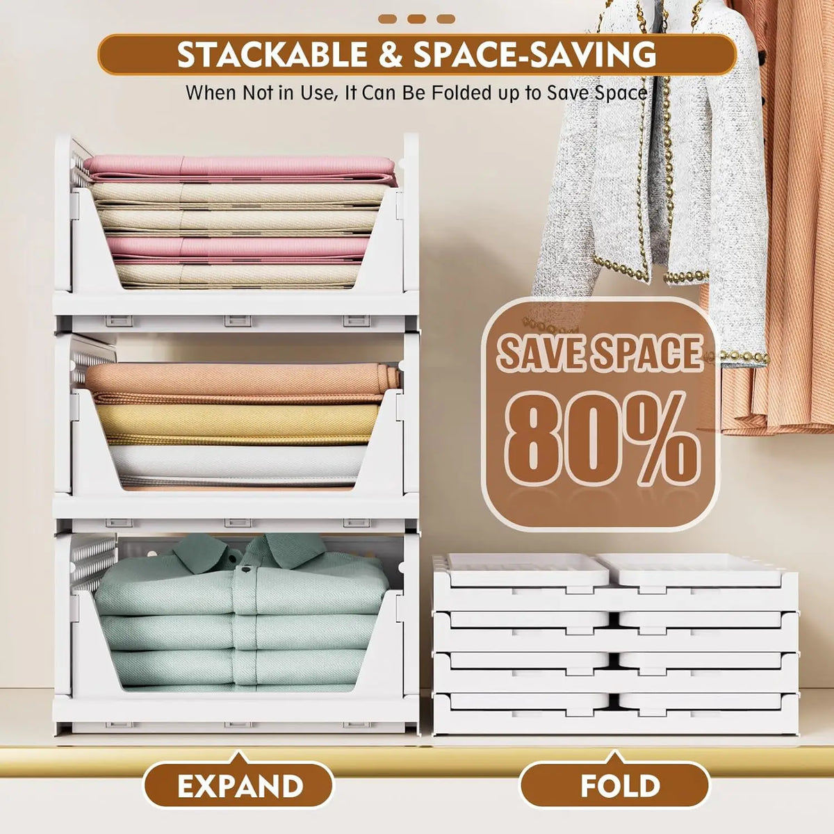 5-Pack stapelbare vouwbare kastopbergdozen