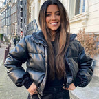 Leren puffer jas voor dames