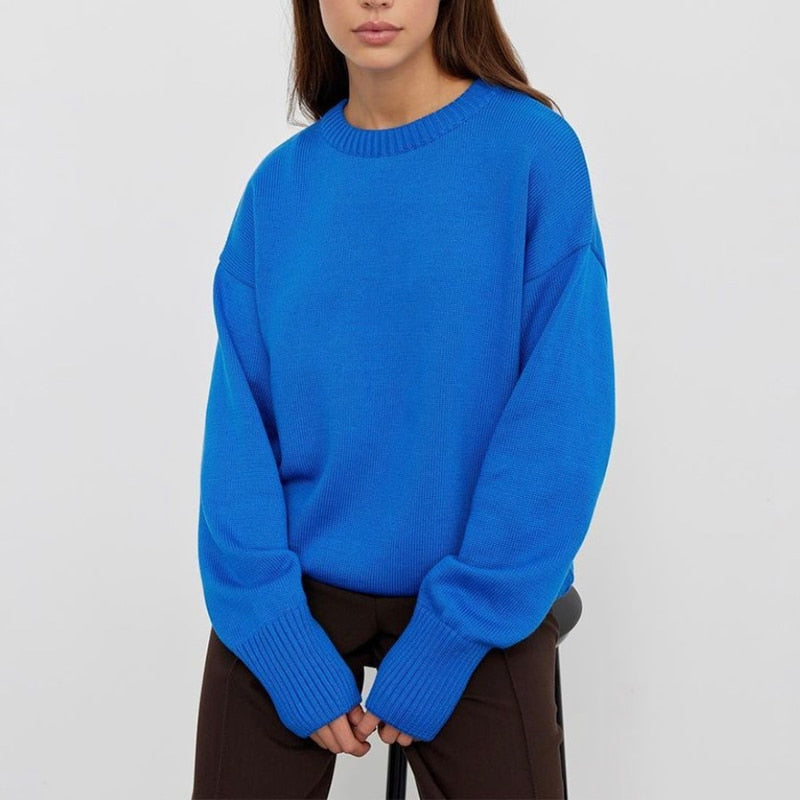 Oversized acryl damestrui WYWM met ronde hals