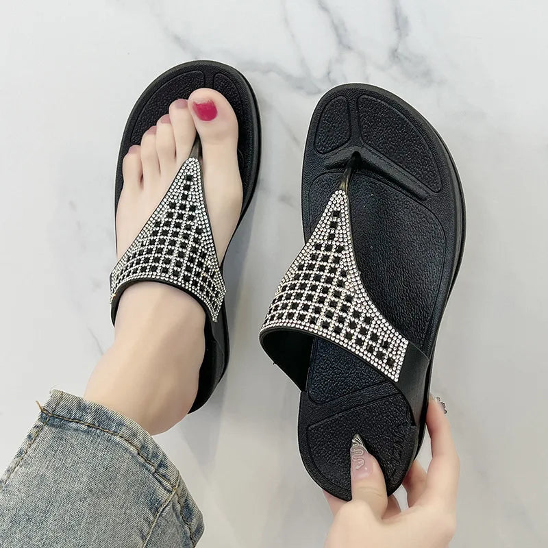 Dames platform slippers met strass