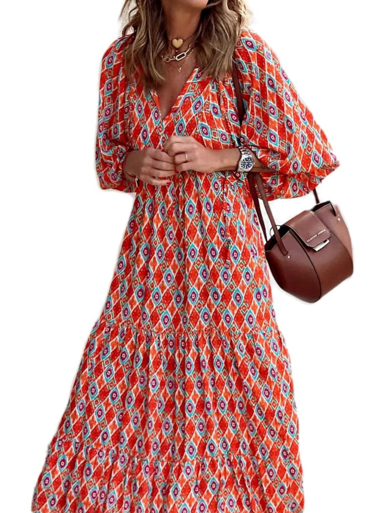 Bedrukte maxi jurk met tailleband