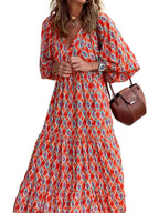 Bedrukte maxi jurk met tailleband