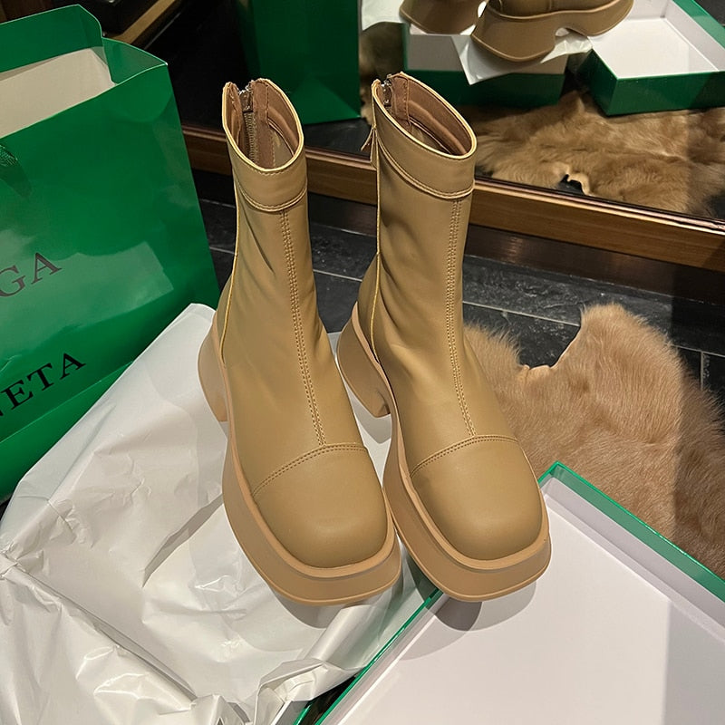 Boots met hoge plateau en brede neus voor dames
