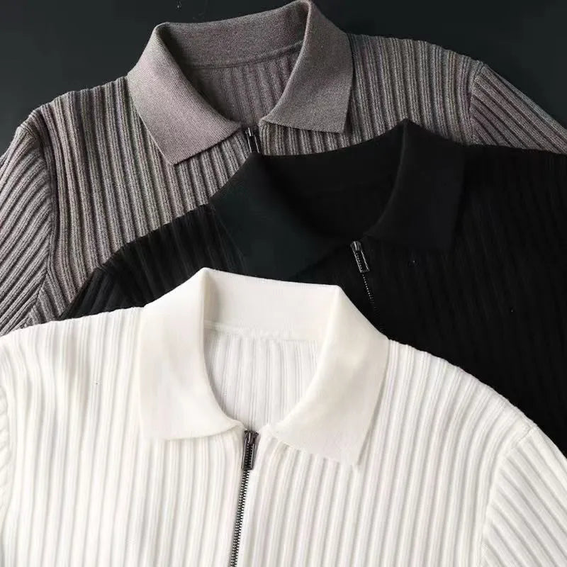 Heren merino polotrui met rits