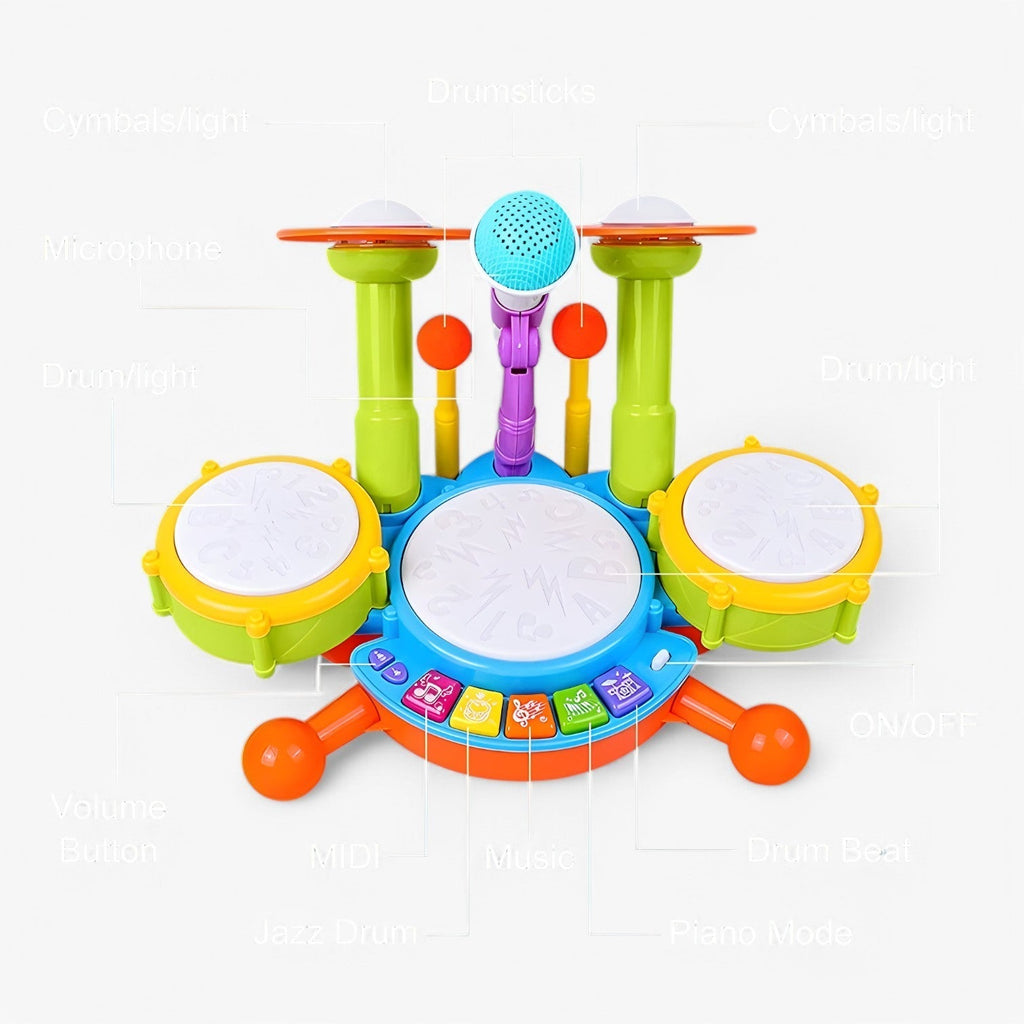 Interactief leer-drumstel met microfoon voor peuters