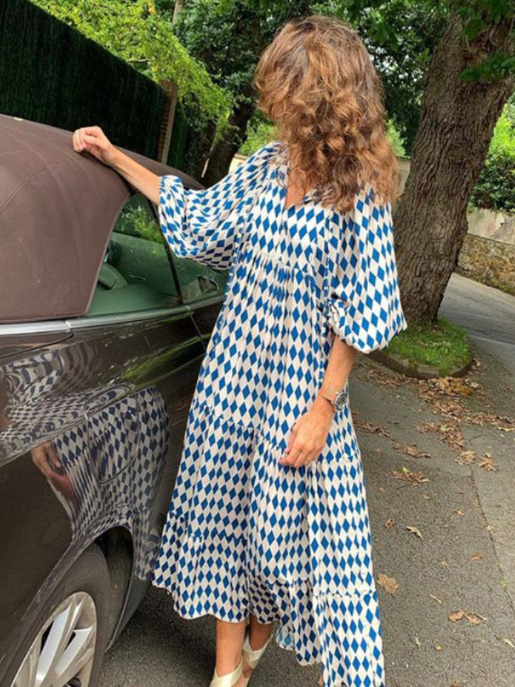 Bedrukte maxi jurk met tailleband