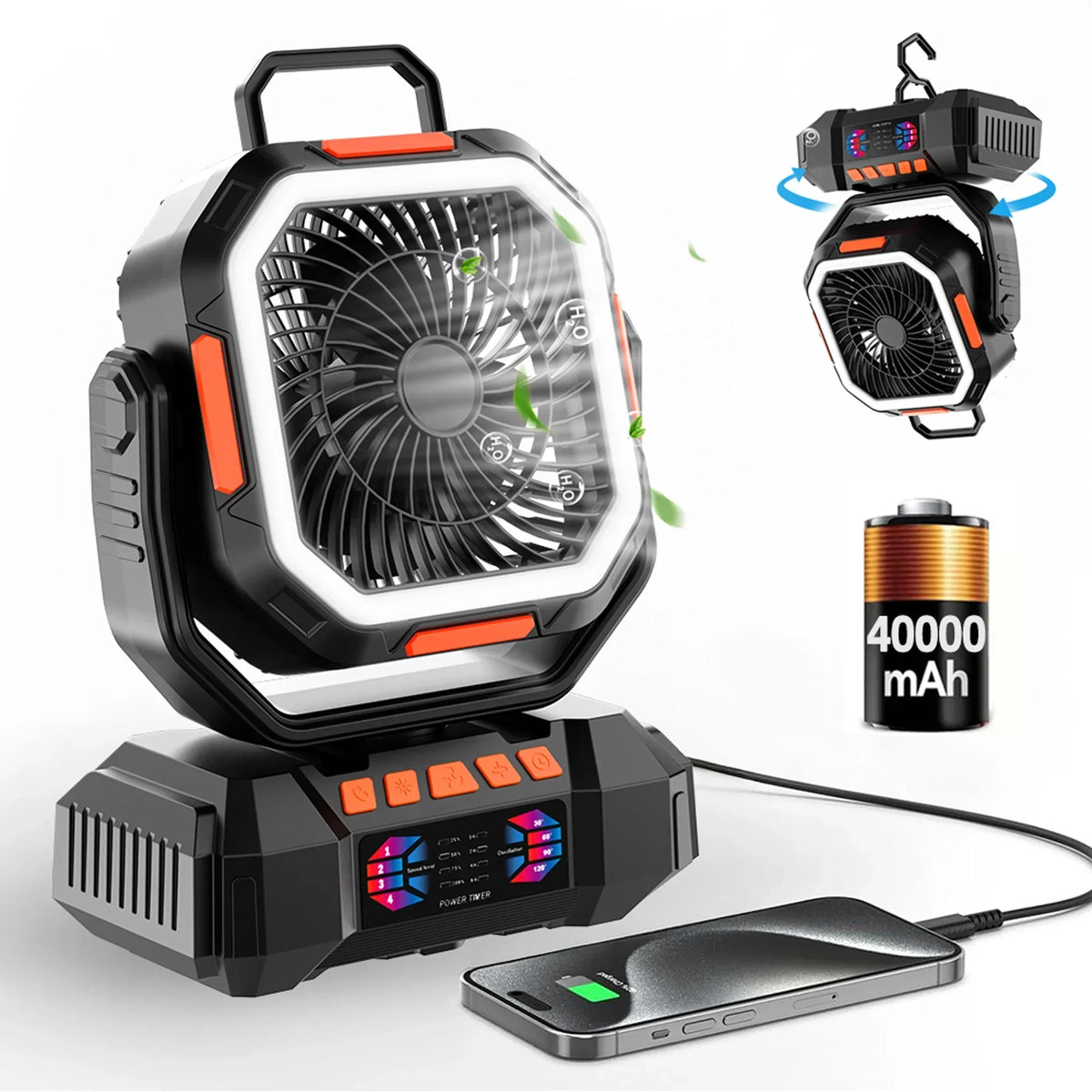 Oplaadbare campingventilator met 40000mAh batterij & LED lantaarn – F22
