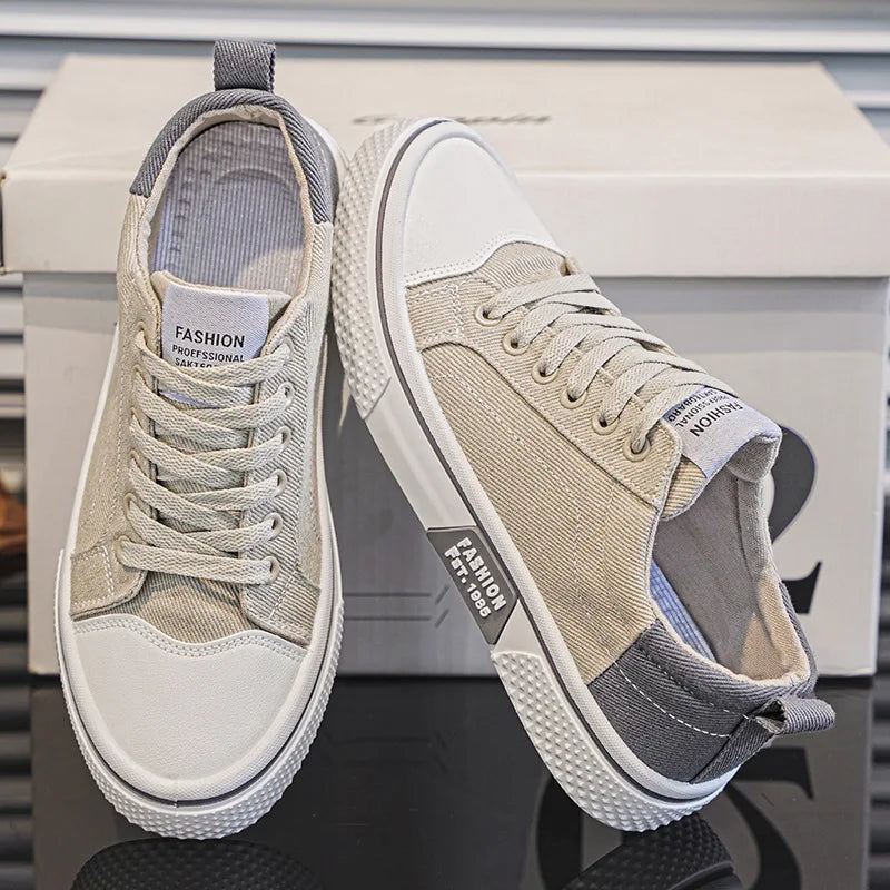 Lage herensneakers van canvas met veters