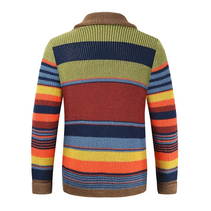 Gebreide heren cardigan met kleurblok en geometrisch patroon