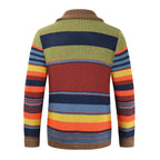 Gebreide heren cardigan met kleurblok en geometrisch patroon