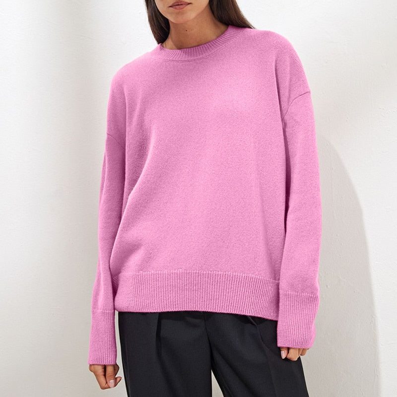Oversized acryl damestrui WYWM met ronde hals