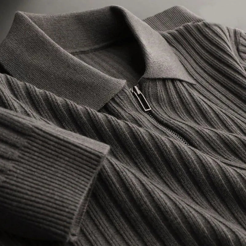 Heren merino polotrui met rits
