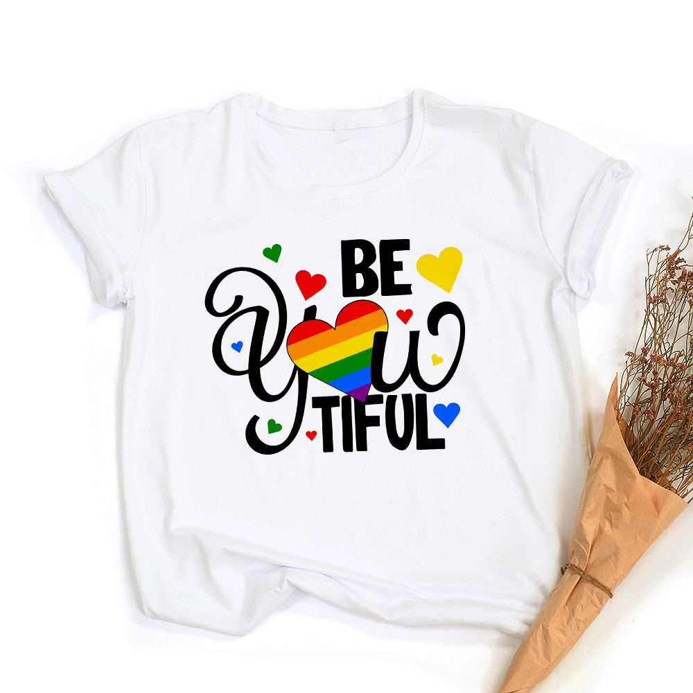 LGBT trots retro zomertop – Peace love equality regenboog grafische T-Shirt