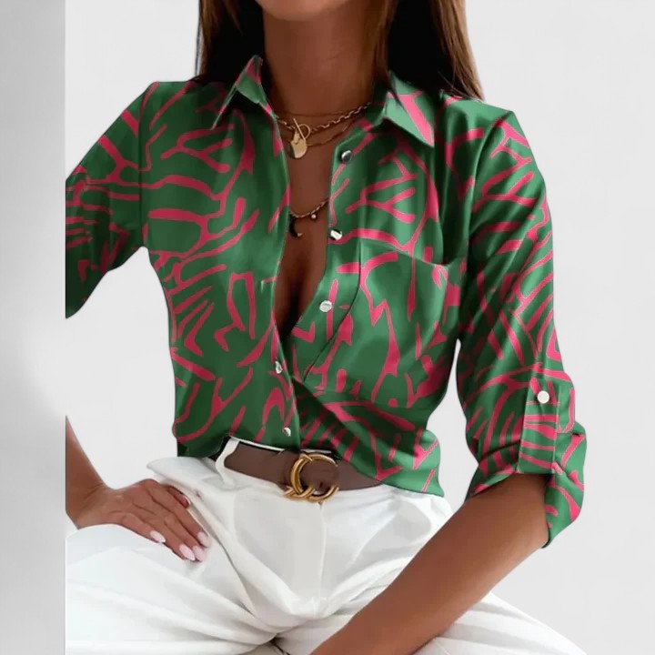 Anni | Bedrukte blouse met lange mouwen en reverskraag
