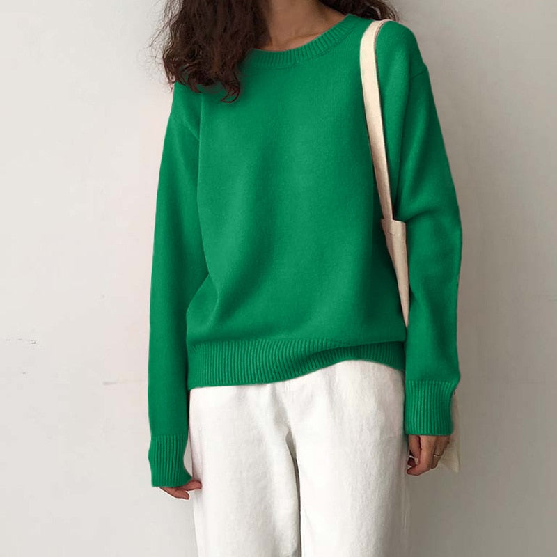 Oversized acryl damestrui WYWM met ronde hals