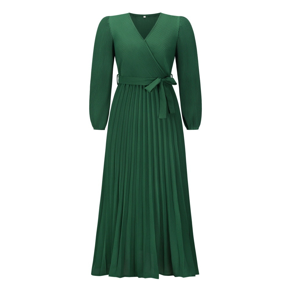 Lente zomer V-Hals geplooide maxi jurk – groot zoom ontwerp