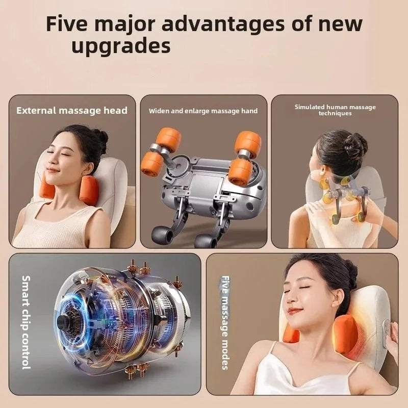 Draadloze shiatsu massagekussen met verwarming voor nek, rug & benen — afbeelding 3