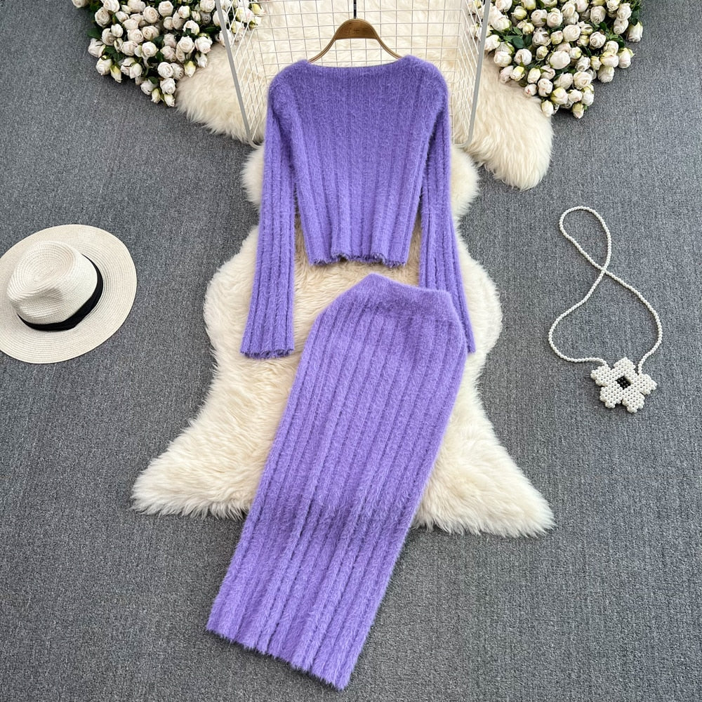 Gebreide twee-delige set – zachte trui & bodycon rok
