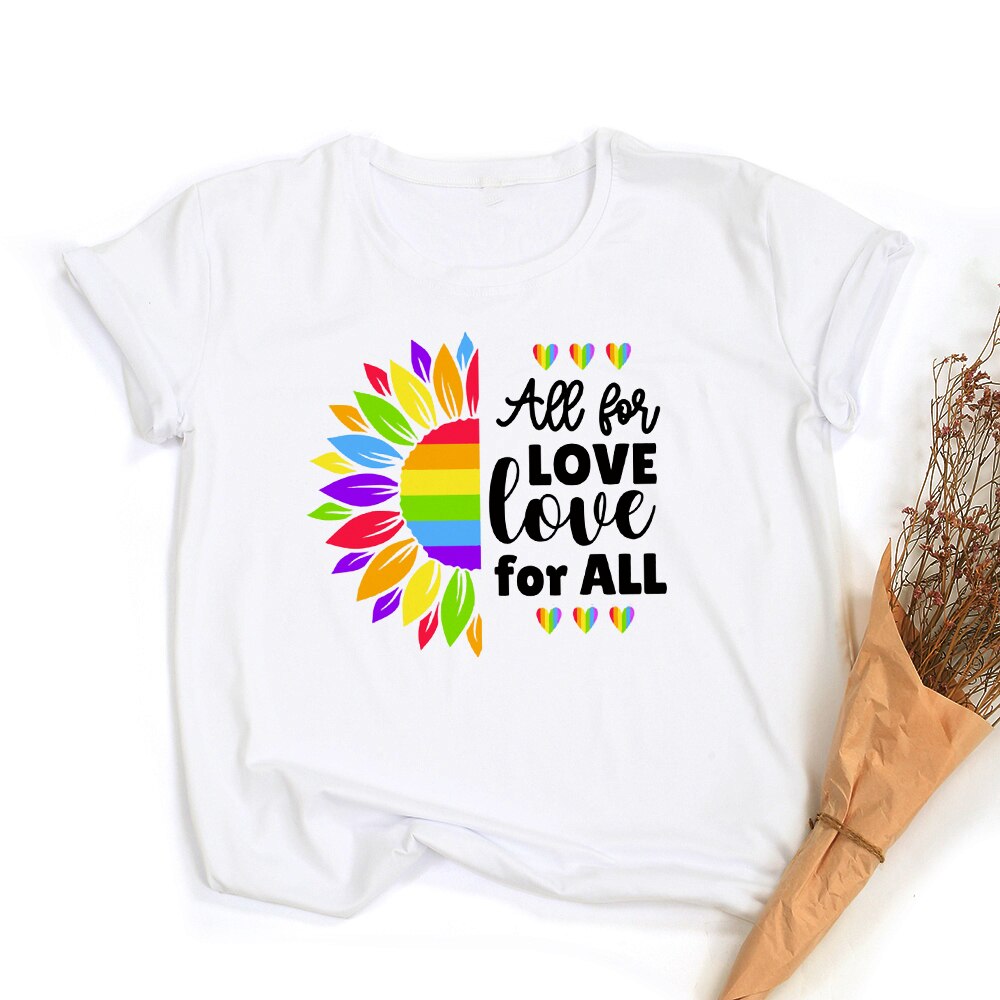 LGBT trots retro zomertop – Peace love equality regenboog grafische T-Shirt